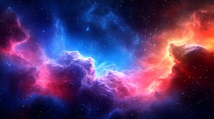 Obraz premium A stunning depiction of a vibrant cosmic nebula, with bright hues of red, blue, and purple, intertwined with stars, creating a mesmerizing and awe-inspiring interstellar scene.