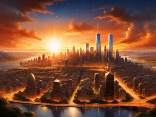 Vibrant Cityscape at Sunset