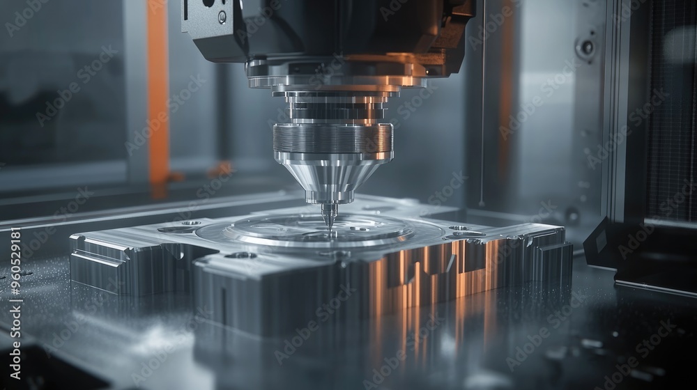 Poster the cnc milling machine processes a mold part using a solid square endmill tool during the roughing 