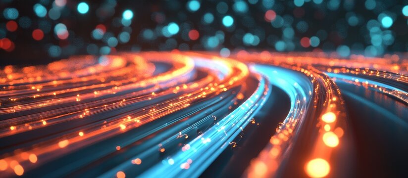 Wi Fi and Internet cable against a backdrop of light waves illustrating Li Fi connectivity via light technology