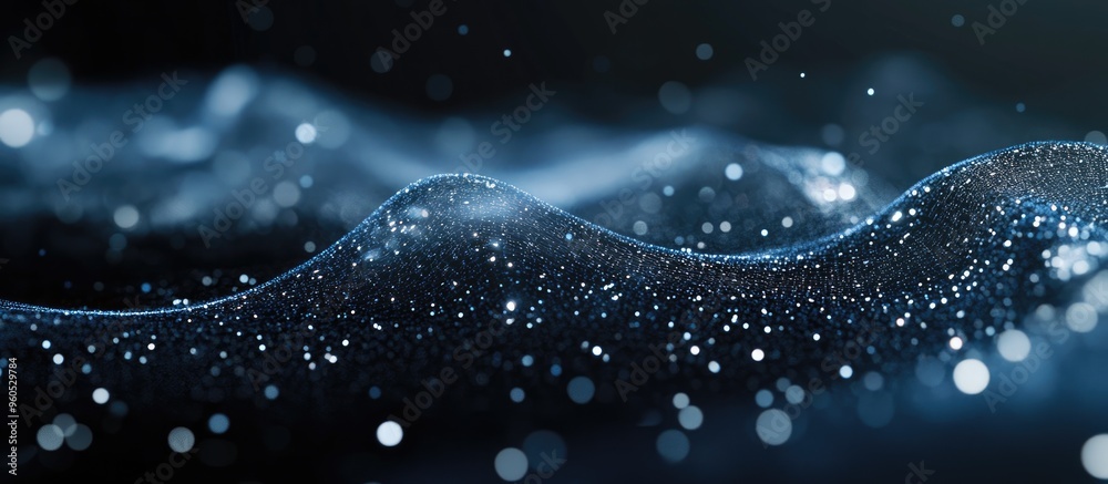 Poster abstract 3d illustration depicting advanced mobile technology with a dark backdrop featuring a plexu
