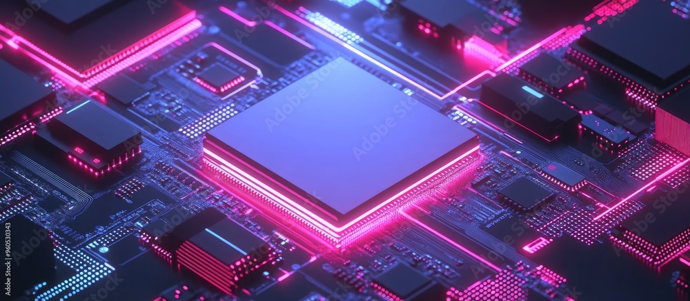 Poster isometric view of a modern cpu computer processor a technological chip representing innovative techn
