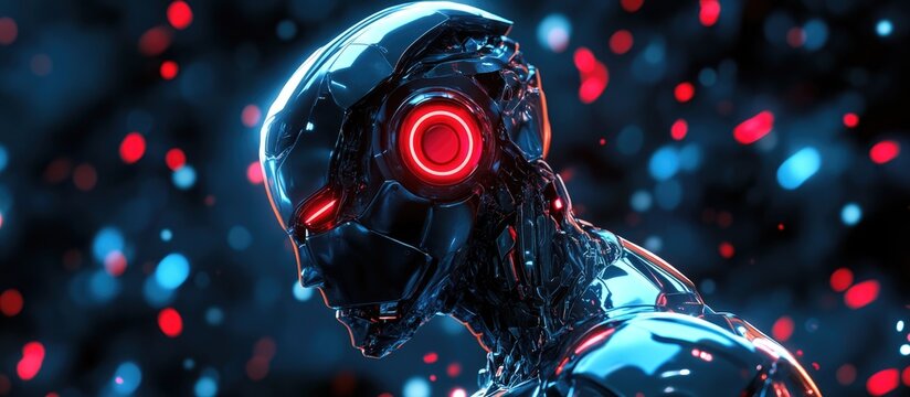 Furious 3D rendering of a cyborg character