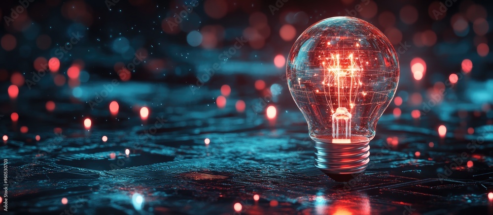 Aufkleber creative virtual light bulb featuring a chip hologram on a dark background representing concepts of 