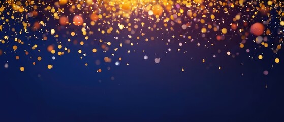 Abstract background with orange, blue and pink particle. Christmas Golden light shine particles bokeh on navy blue and orange background. Holiday, Space concept