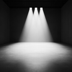 Obraz premium Monochrome Spotlight: A single, powerful spotlight in stark white creates a dramatic and focused effect on a minimalist stage