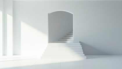 Fototapeta premium White Interior with Arched Doorway and Staircase