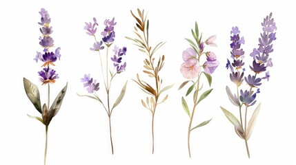 Fototapeta premium Delicate Watercolor Lavender and Wildflower Arrangement