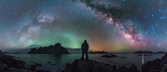 Mystical Night Sky: Northern Lights and Milky Way Illuminating the Darkness