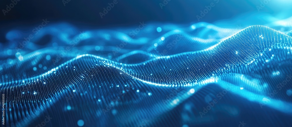 Poster abstract interconnected dots and lines forming a network on a blue background concept of communicati