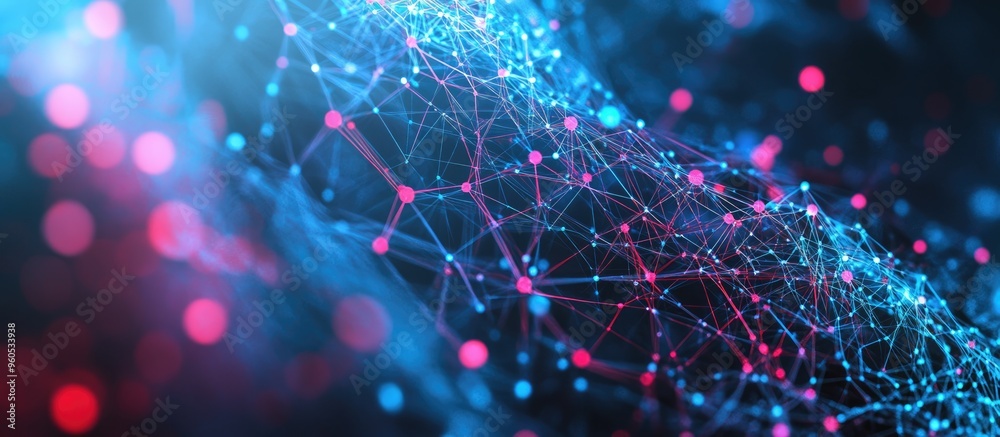 Poster abstract geometric background illustrating global network connections with interlinked dots and line