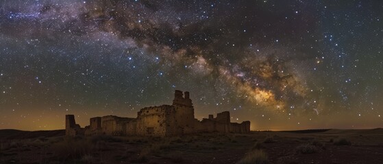 Fototapeta premium Enchanting Night: Milky Way Over Ancient Ruin