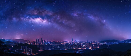 Cosmic Symphony: Milky Way Illuminating Urban Night Skyline