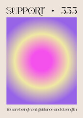 Modern abstract poster with Angel Numbers. Angel No 333 Support. Gradient aura, colorful and bright background, printable poster templates ready layout, trendy collection. Positive energy art