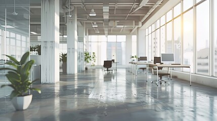 Modern Office Interior with Glass Walls and Sunlight