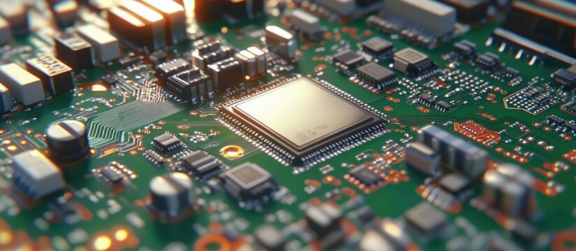 Printed circuit board featuring electronic chips and radio components