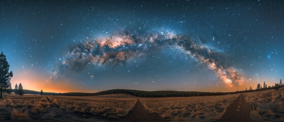 Obraz premium Serene Night: Milky Way Shining Above Enchanted Forest