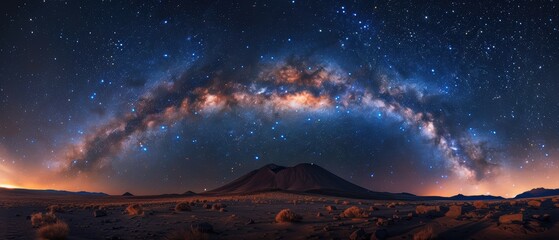 Fototapeta premium Majestic Mountain Silhouette Against Milky Way Galaxy Starry Night Sky