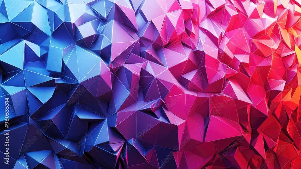 Poster 3d low poly abstract geometric backdrop featuring modern gradient hues a surface with blue red and v