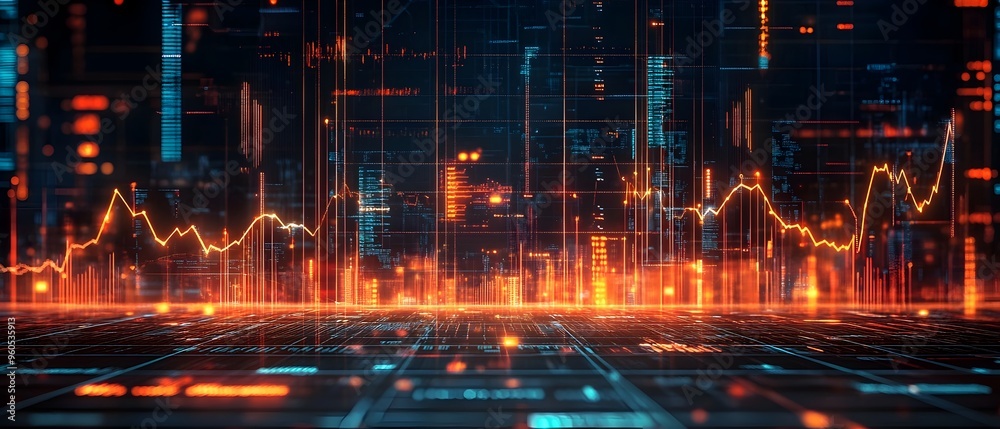 Poster futuristic digital interface showcasing ai powered predictive analytics visualized through glowing v