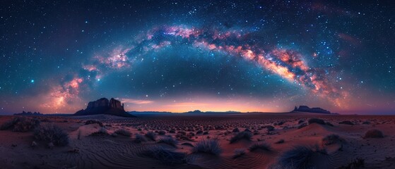 Naklejka premium Majestic Milky Way Scenery in High Definition over Desert Wilderness at Night