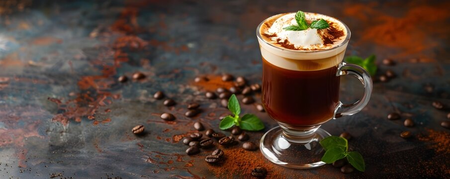 Creamy Irish Coffee Served in a Glass Mug   Warm Indulgent Beverage Concept
