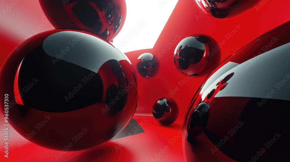 Poster dynamic interior featuring smooth black and red gradient objects 3d illustration and rendering