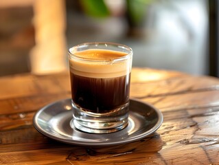 Perfectly Crafted Cortado Coffee Served on a Cozy Wooden Table
