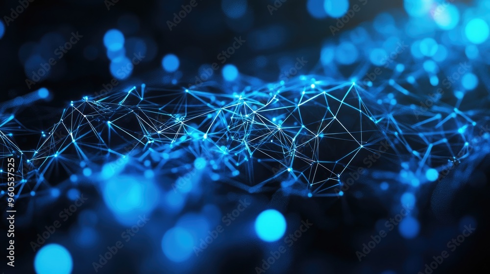 Poster blue plexus abstract technology and engineering background in a fantasy setting 3d rendered design