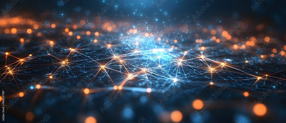 Poster glowing ai powered digital network with interconnected algorithmic nodes symbolizing dynamic connect