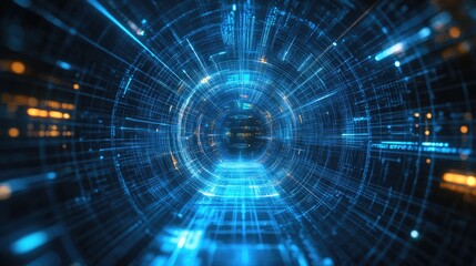 Abstract blue futuristic HUD design featuring a digital perspective with grid lines and circuits ideal for advertising artwork and graphic backgrounds in technology and communication