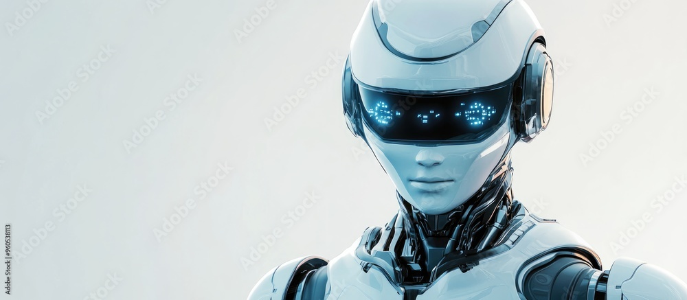 Poster handsome smart robot character in 3d rendering