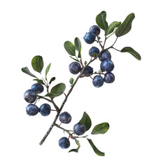A Branch of Ripe Blackthorn Berries