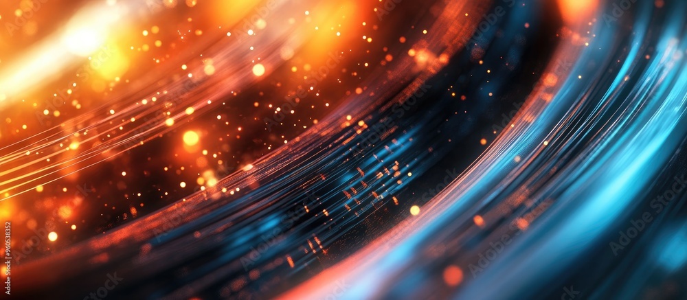 Poster close up macro image of optical fibers with an abstract and technological backdrop
