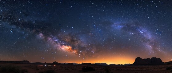 Heavenly Oasis: Mesmerizing Astrophotography of Star-Filled Sky over Desert Oasis in Crystal Clear