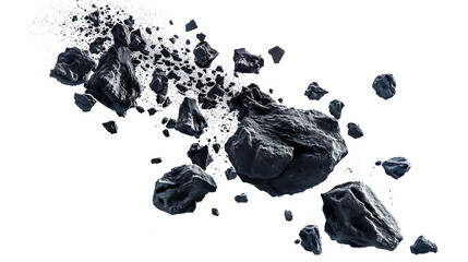 flying, asteroid, insolated, withe, stone, isolated, mineral, black