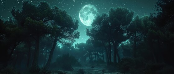 Obraz premium Serene Night Sky View Above Lush Forest Canopy
