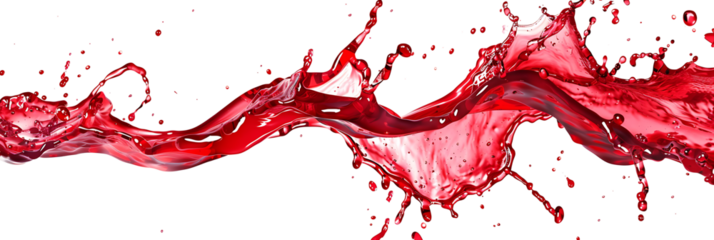 Vibrant and energetic splash of a red liquid similar to red berry jam, syrup, juice or punch, insolaten on withe background