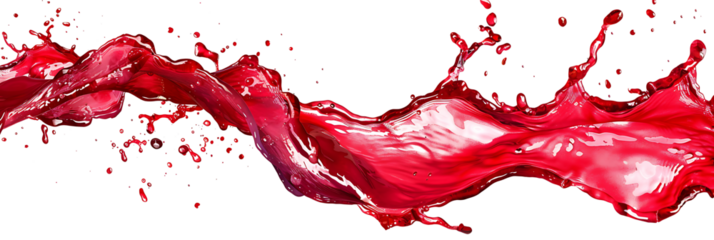 Vibrant and energetic splash of a red liquid similar to red berry jam, syrup, juice or punch, insolaten on withe background