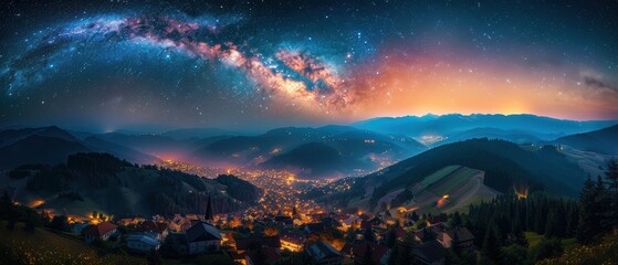 Serene Night Sky View of Charming Village in Stunning - Peaceful Rural Landscape with Starlit Sky