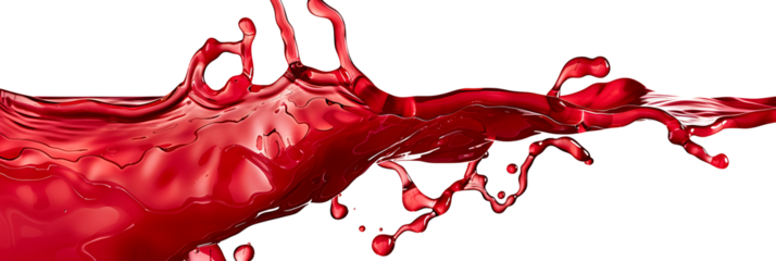Vibrant and energetic splash of a red liquid similar to red berry jam, syrup, juice or punch, insolaten on withe background