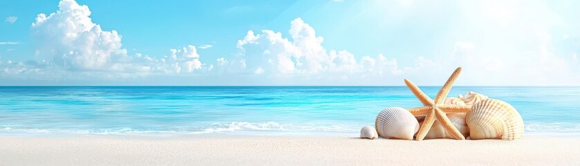 Obraz premium A serene beach scene featuring soft sand, clear water, and gentle waves under a bright sky, perfect for relaxation and escape.