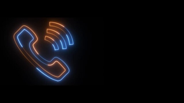 Blue And Dark Yellow Neon Call Icon Animation On Black Background. Neon Glowing symbol.