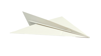Detailed paper airplane with visible folds, isolated on a white background