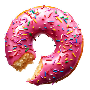 baked donut with pink frosting and colorful sprinkles isolated on transparent background Generative Ai.