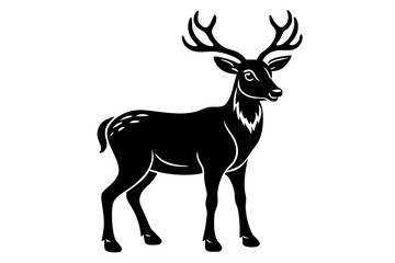 set of silhouettes of reindeer. male and female deer isolated on a white background. 