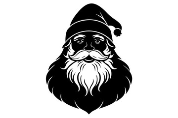 Vector isolated Santa Claus Father Christmas Saint Nicolas head face portrait stencil colorless black and white outline silhouette shadow shape