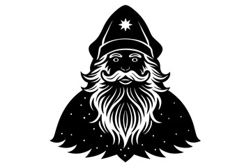 Vector isolated Santa Claus Father Christmas Saint Nicolas head face portrait stencil colorless black and white outline silhouette shadow shape