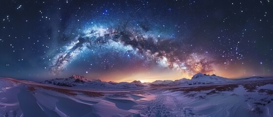 Fototapeta premium Majestic Starry Night Sky Snowy Landscape Astrophotography Image