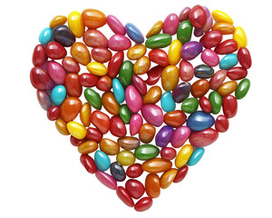 A heart made of colorful candy or jelly beans, representing sweet and innocent first love, 3D , Isolated on transparent background, National First Love Day